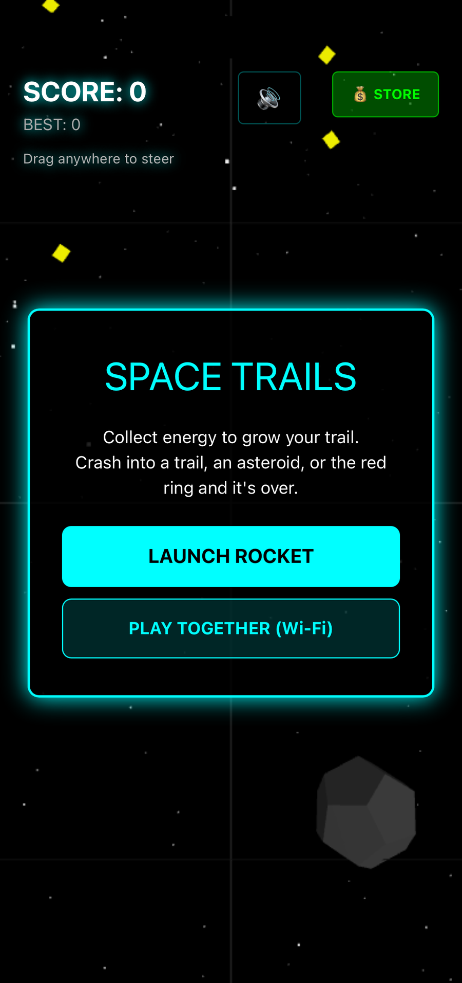 Snake Arena main menu with Launch Rocket and Play Together buttons