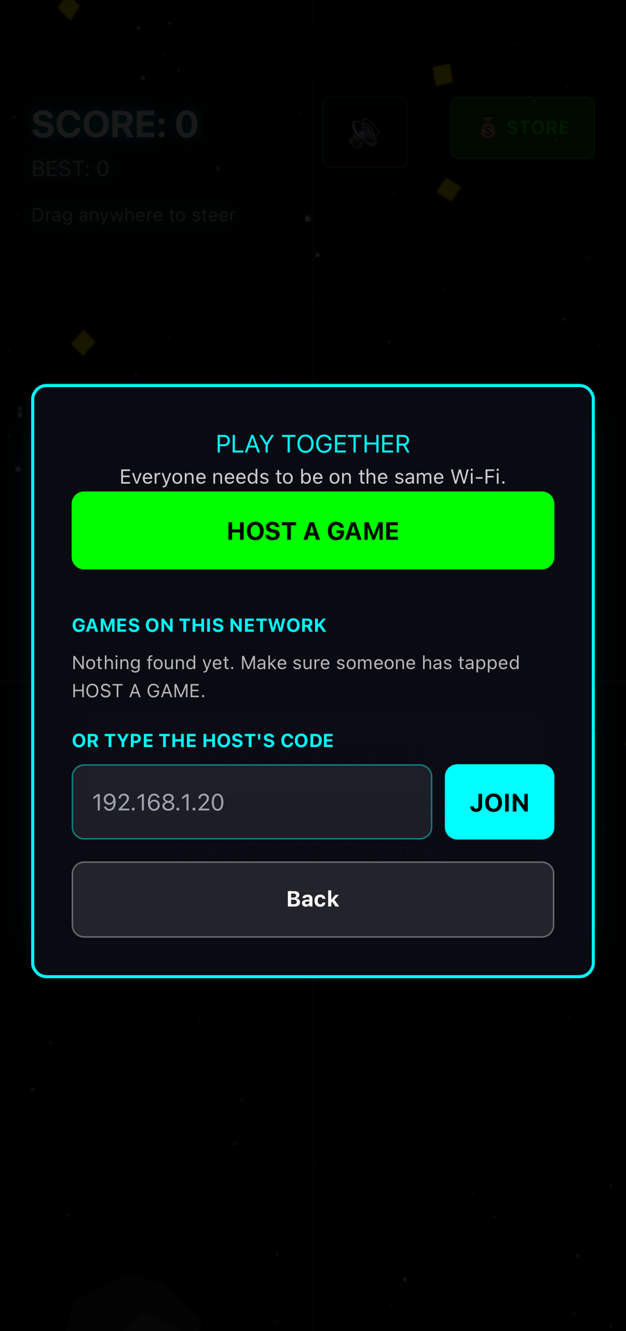 Play Together panel listing games found on the local network