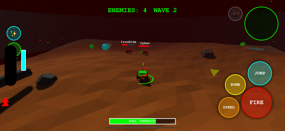 Four hostiles and scattered pickups on the Mars battlefield