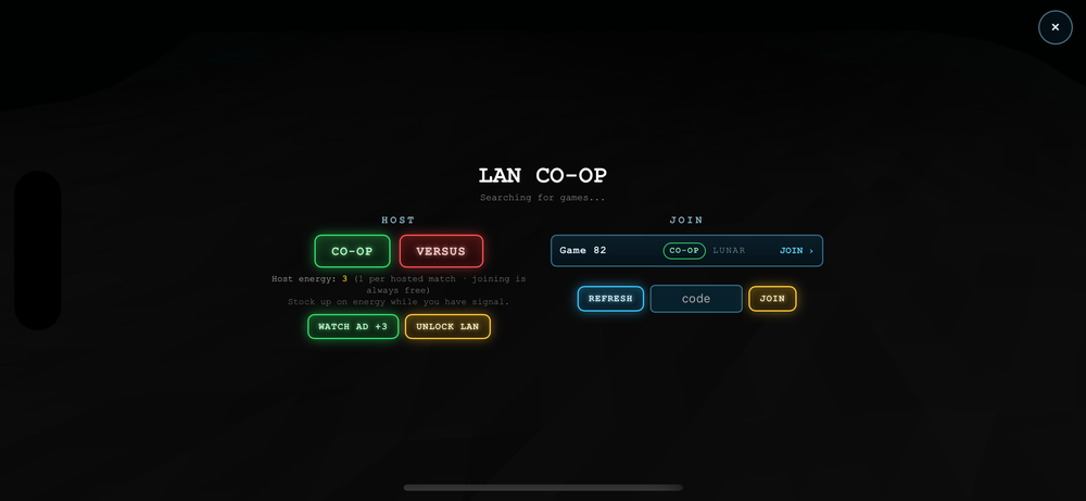 LAN lobby listing a nearby game to join